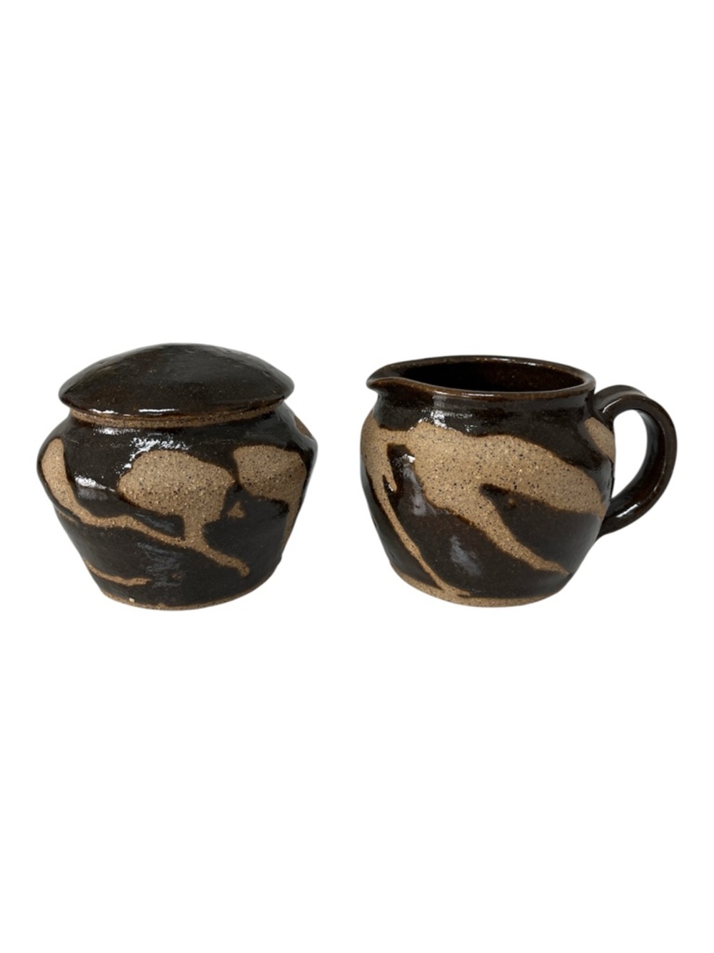 Vintage Mid-Century Brown Drip
Glaze Pottery Cream & Lidded
Sugar Bowl Set LB